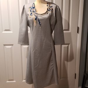 Grey Dress with Blue/Gold Applique